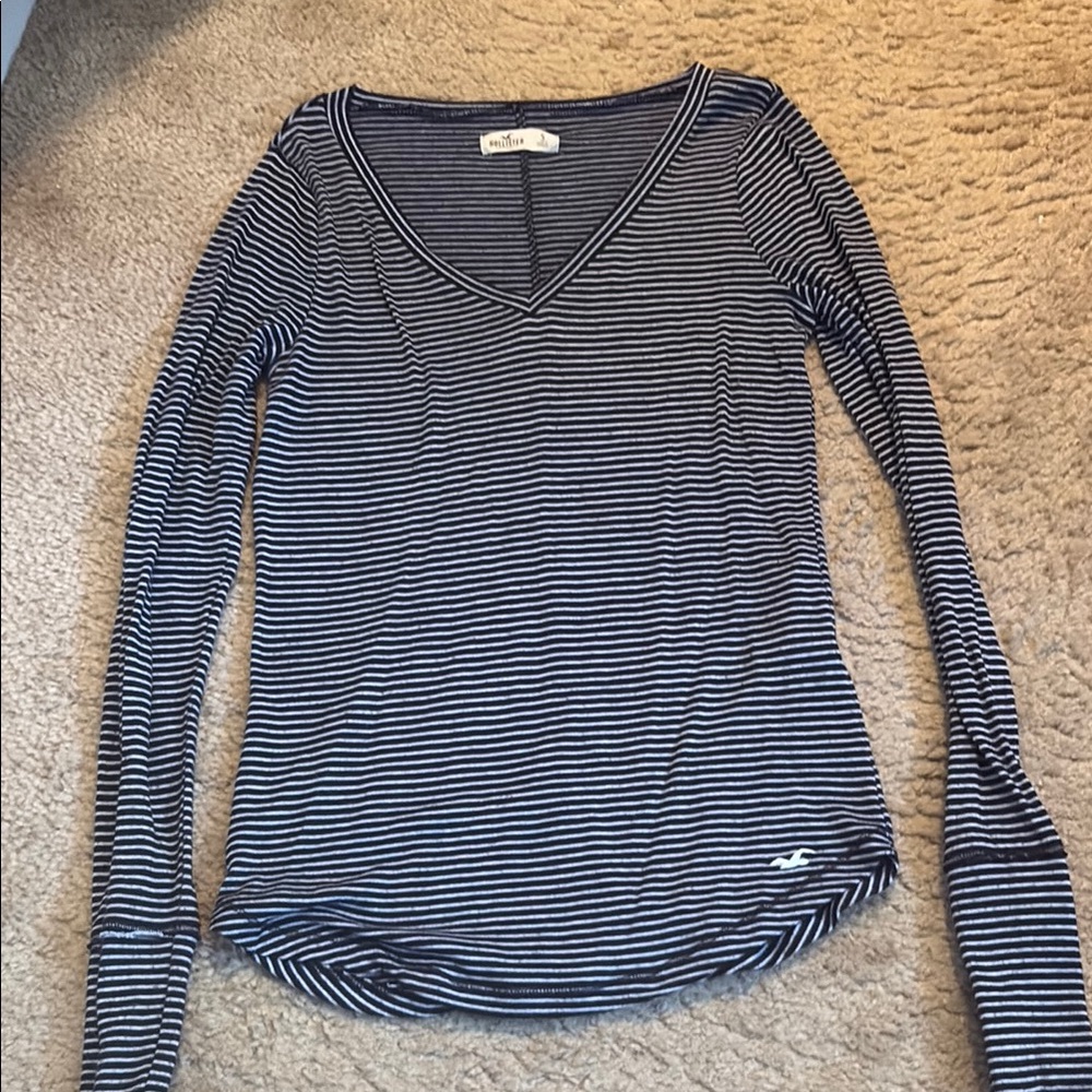 Hollister black and White Striped Long Sleeve Blouse